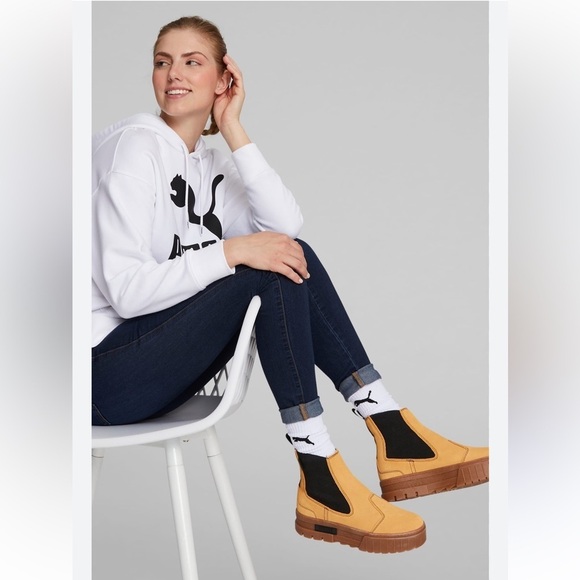 Puma Women’s Mayze Platform Chelsea Suede Tan Gum Sole Casual Boots Size 8.5 New - Picture 2 of 13